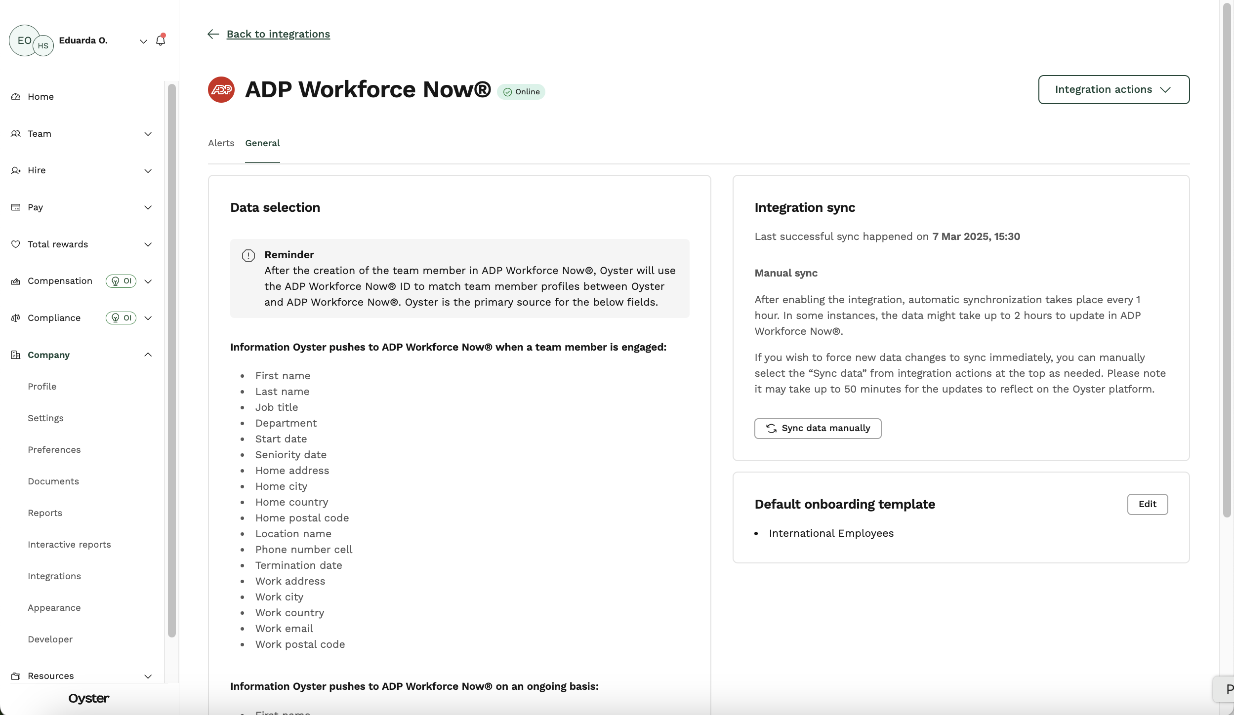 ADP Workforce Now® Connecting to Oyster Oyster Help Center